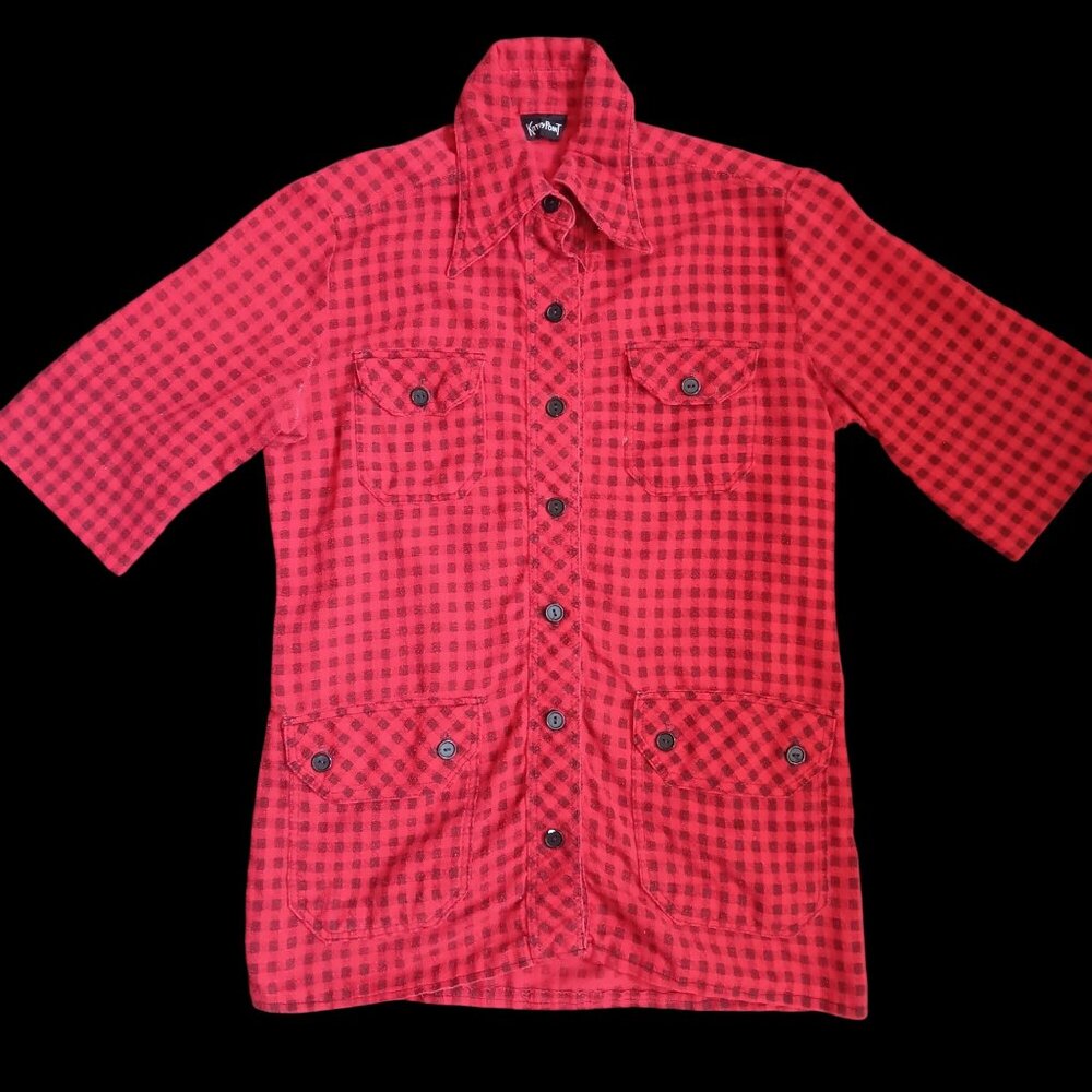 True Vintage Women's Small Shirt Boho 1970's Flannel Red Black Checkered Hippy